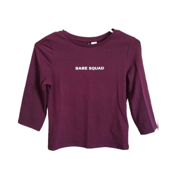 Divided H&M Burgundy Red Babe Squad Graphic 3/4 Sleeve Cropped Tee Women's Small - Picture 3 of 11